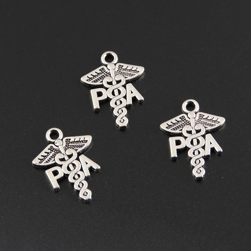 

40pcs Silver Color 20.5x15mm Caduceus Medical Symbol Charms PA Sign Pendant Fit DIY Handmade Jewelry Making Finding Supplies