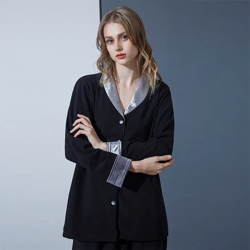 

Double De Rong Lady Pajamas Suit 2PCS Sexy Patchwork Sleepwear Autumn Winter New Pyjamas Full Sleeve Nightwear Cardigan Homewear