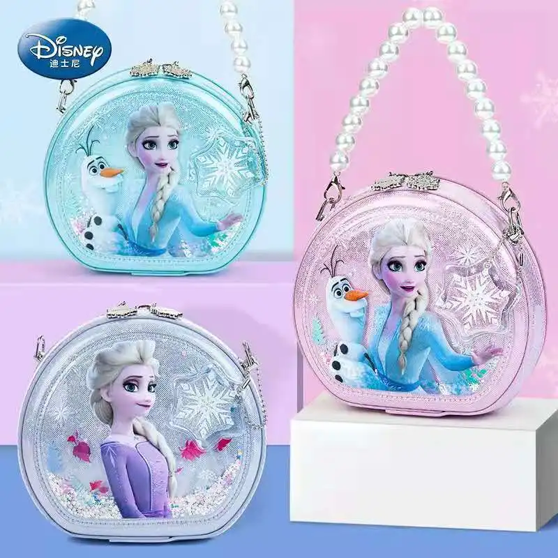 Disney Frozen Handbag Messenger Bag For Girl Children PU Fashion Glitter Magnetic Button Bags Age 2-6 Years Lovely Birthday Gift