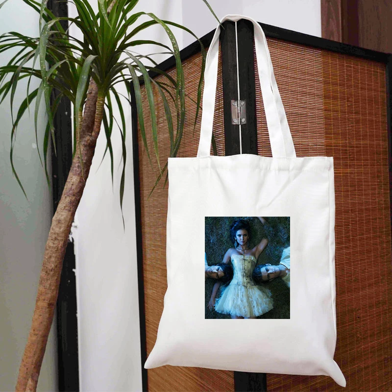

Vampire Diaries Canvas Bag Reusable Shopping Designer Handbags Tote Women's Shopper Grocery Customizable Logo Shoulder Bags 2021