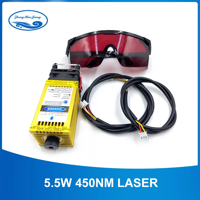 450nm 5500mW 12V Adjustabl e Focus лазерный модуль с ttl/PWM, 5,5 W лазерная гравировка и резка аксессуары ttl модуль+ очки