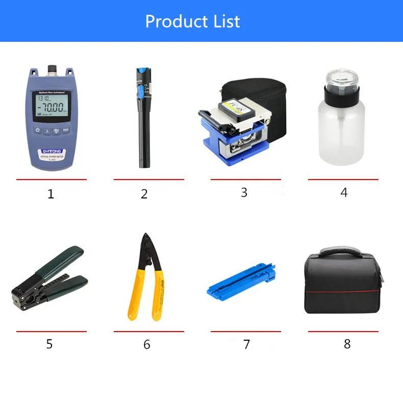Fiber Optic Tools Kits 8 in 1 FTTH fiber optic tool bag mini power meter + VFL + fiber stripper + fc-6s fiber cleaver+ CFS 2