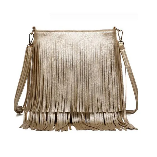 Сумка-тоут женская с бахромой золотистая Сумочка через плечо Классический