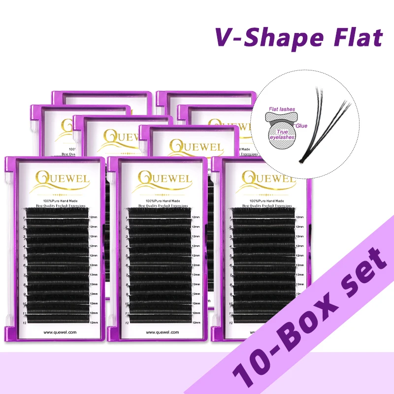 Ресницы Quewel V-образные в форме эллипса 10 шт. плоские накладные ресницы двойной