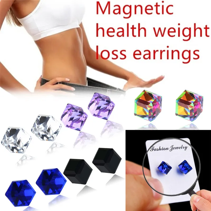 

Crystal Strong Magnetic Stud Earrings Exquisite Sparkling No Ear Hole Water Cube Box Cube Stone For Woman Party Jewelry Earring