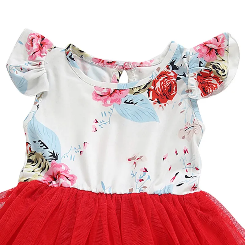 Летнее платье для маленьких девочек красное Сетчатое с цветочным принтом из