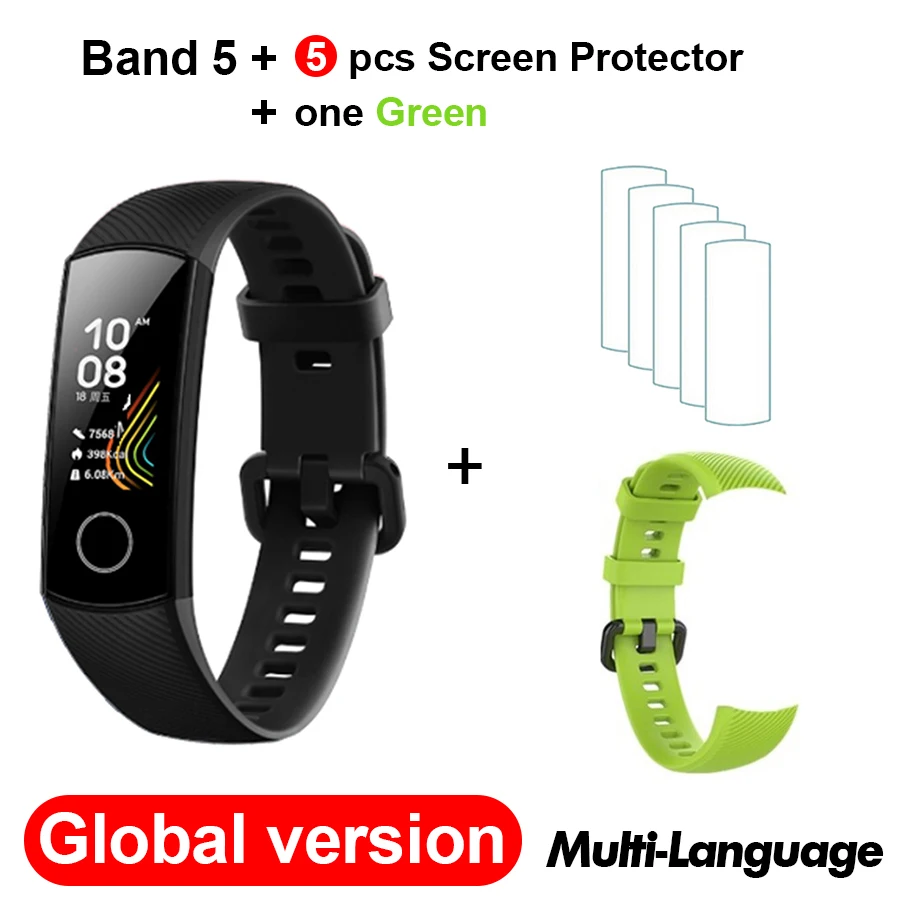 GB N Green N Film Браслет для Honor Band 5, умный Браслет, 5 оксиметров, волшебный цвет, сенсорный экран, для плавания, для обнаружения сердечного ритма, сна, сна - Цвет: GB N Green N Film
