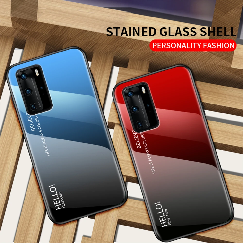 Градиентный цветной чехол на Huawei P40 P30 P20 P10 Lite Mate 30 20 10 Pro закаленное стекло бампер