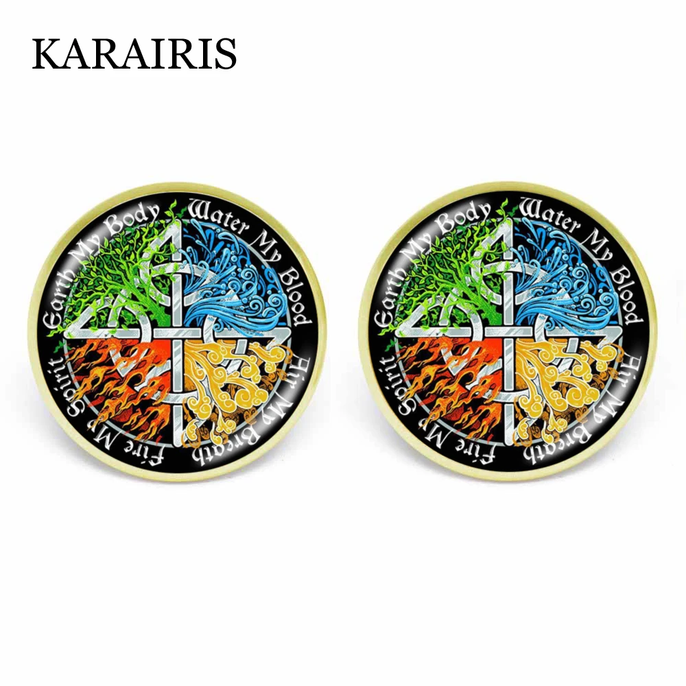 

KARAIRIS Charm Sacred Geometry Earrings Earth My Body,Wather My Blood Life My Spirit,Air My Breath Earring Studs For Girl Women