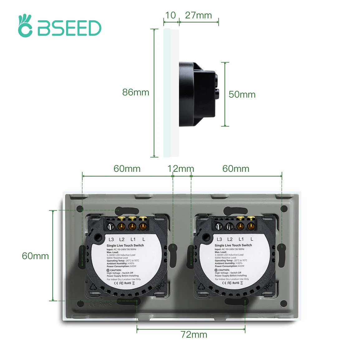 Bseed 3Gang 1way светодиодный сенсорный выключатель 2Gang настенный светильник