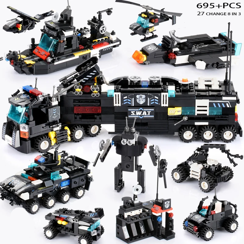 

695PCS 8pcs/lot City Police SWAT Building Blocks Compatible LegoINGlys City Blocks Technic Bricks Playmobil Toys for Children