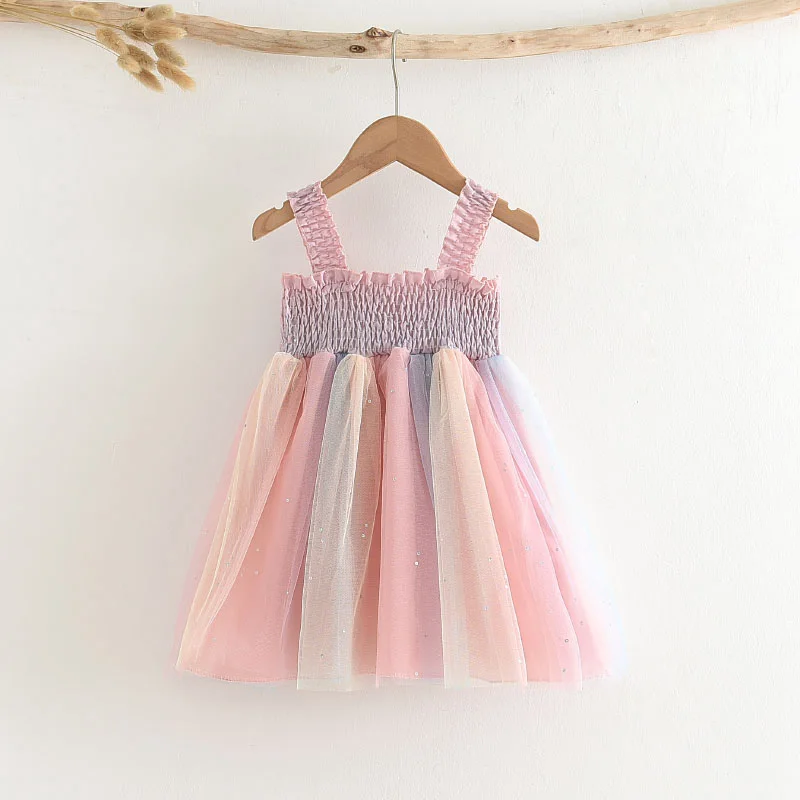 

Girls Dress Party Costume 2021 New Summer Girl Baby Colorful Princess Dresses Children Sweet Clothing Kids Elegant Suit 3-7Y