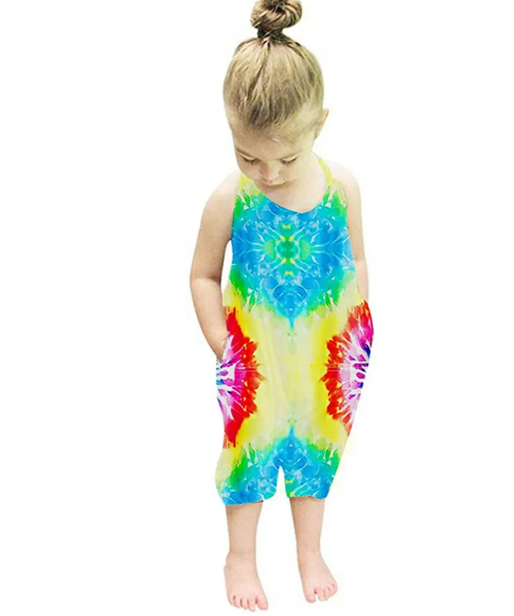 Комбинезон без рукавов с принтом тай-дай 6 цветов для мальчиков и девочек 2020 От 1
