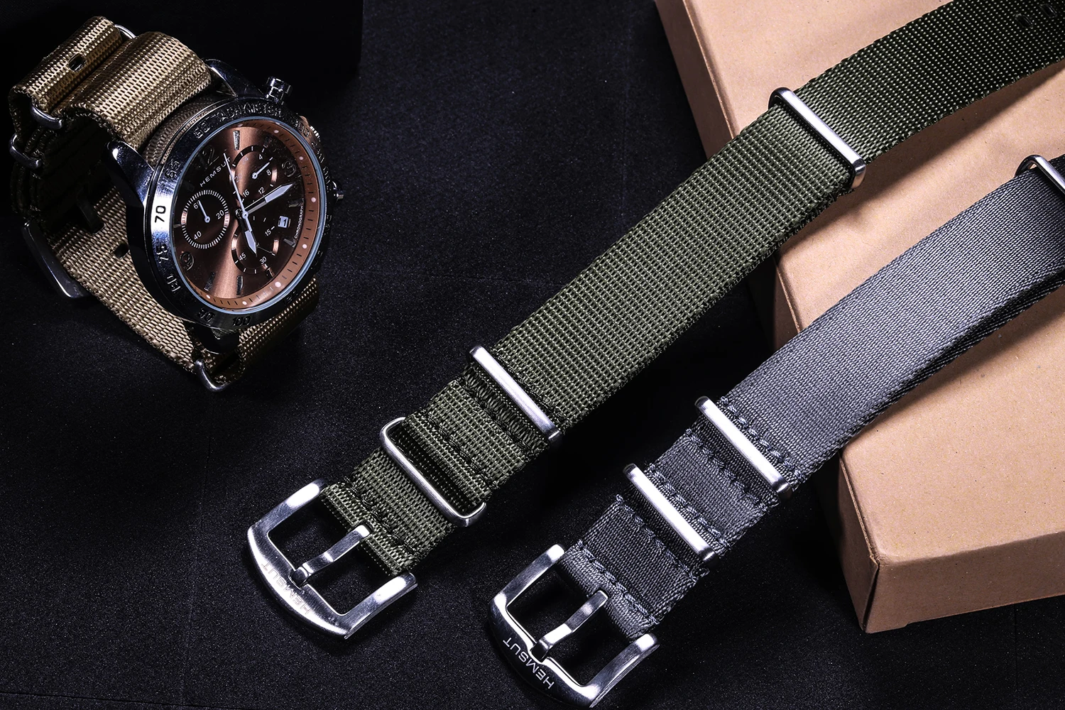 Ремешок нейлоновый сменный для наручных часов зеленый Браслет мужских и женских