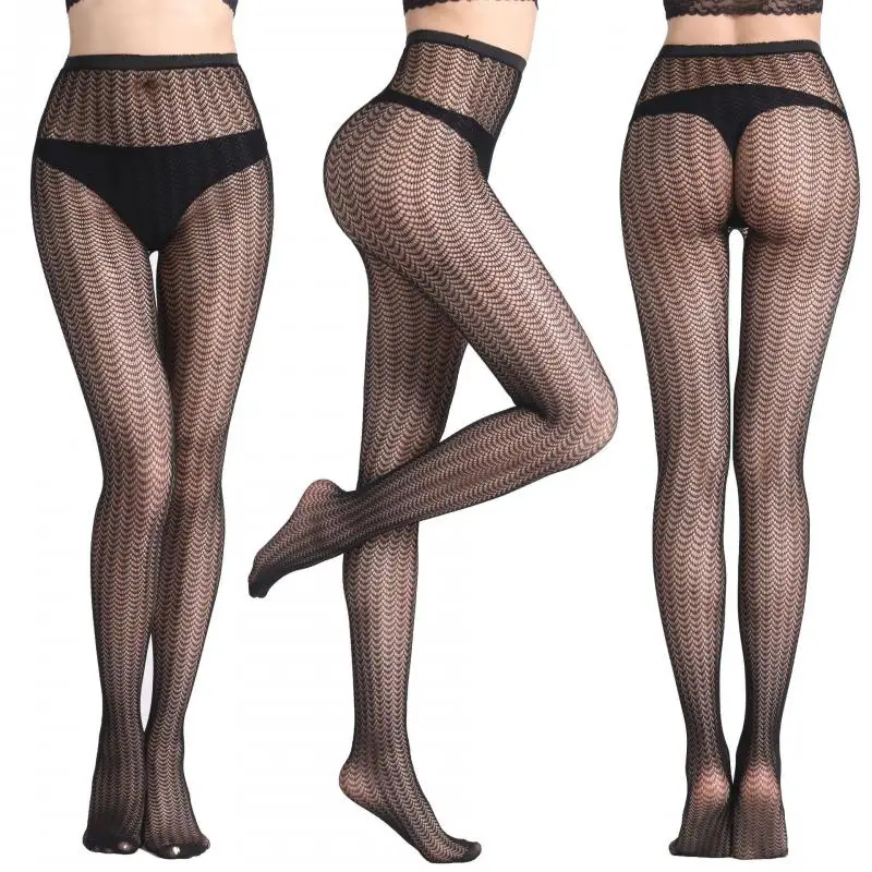 

2021 Lace Stockings Women Sexy Lingerie Stripe Elastic Stockings Black Fishnet Stocking Thigh Sheer Tights Embroidery Pantyhose