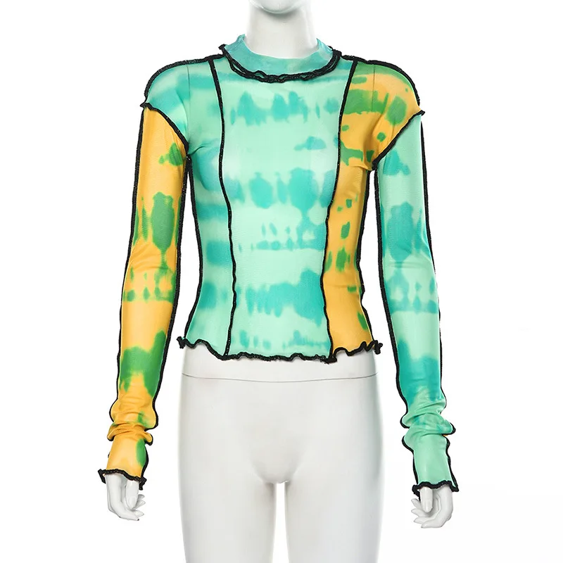 

Women's Pop Style Nice Summer Pop Women's Pop Printed Stitching High Collar Long Sleeve T-shirt Cool Clothing High Street