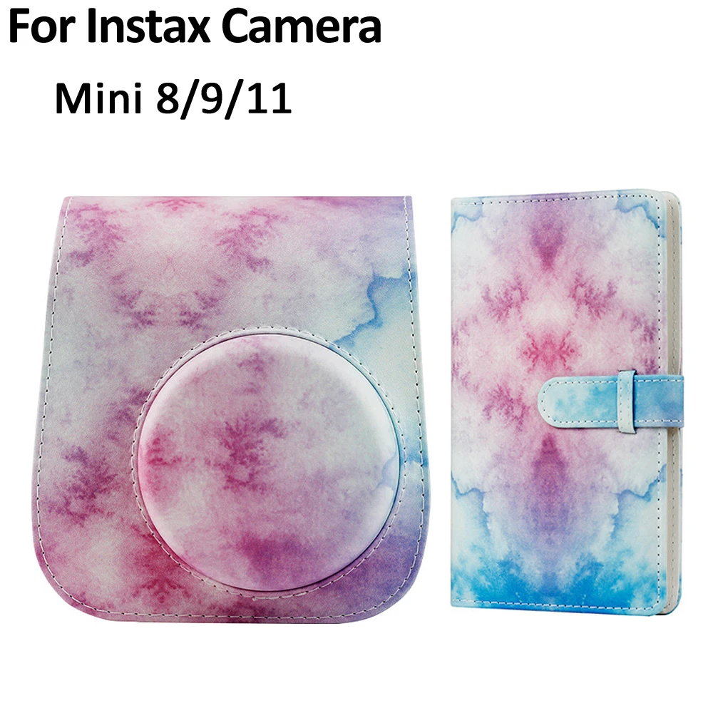 

Чехол-сумка из ПУ кожи, защитный чехол, синий, розовый + карманный альбом 96 для камеры Fujifilm Instax Mini 11/9/8 с плечевым ремнем
