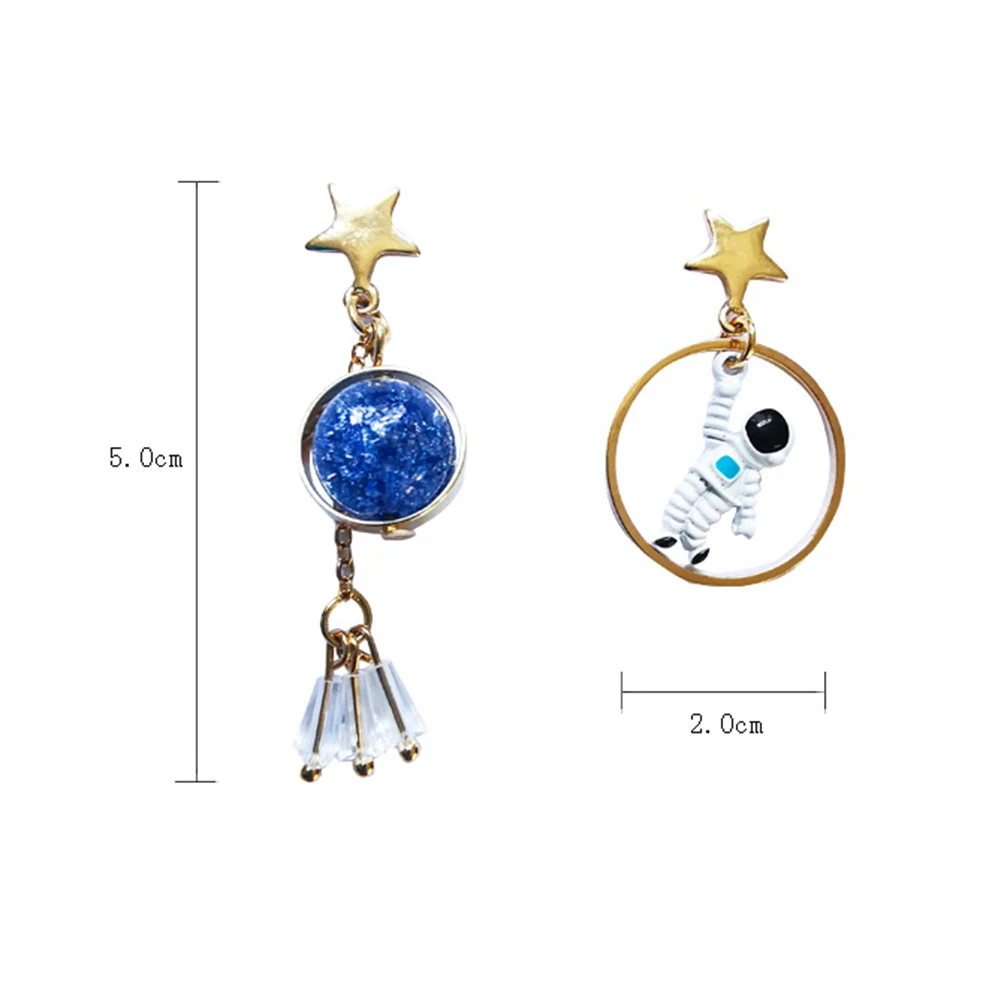 

Cute Cartoon 3D Astronaut Spaceman Earrings For Women Girls Asymmetrical Planet Star Moon Earrings Fashion Chain Jewelry