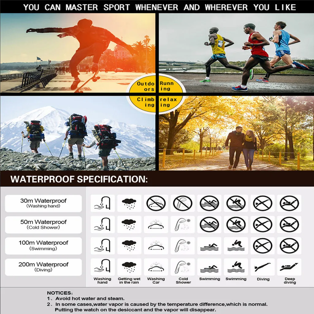 Водонепроницаемые часы для плавания с ремешком из ПУ кожи электронные