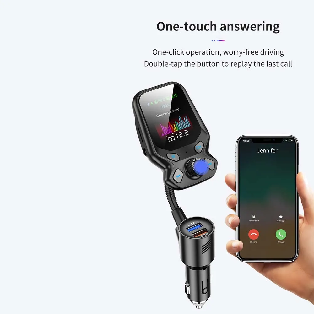 New Bluetooth-compatible 5.0 Car Kit Handsfree FM Transmitter AUX Audio Wireless MP3 Player Quick Charge QC3.0 Charger | Автомобили и