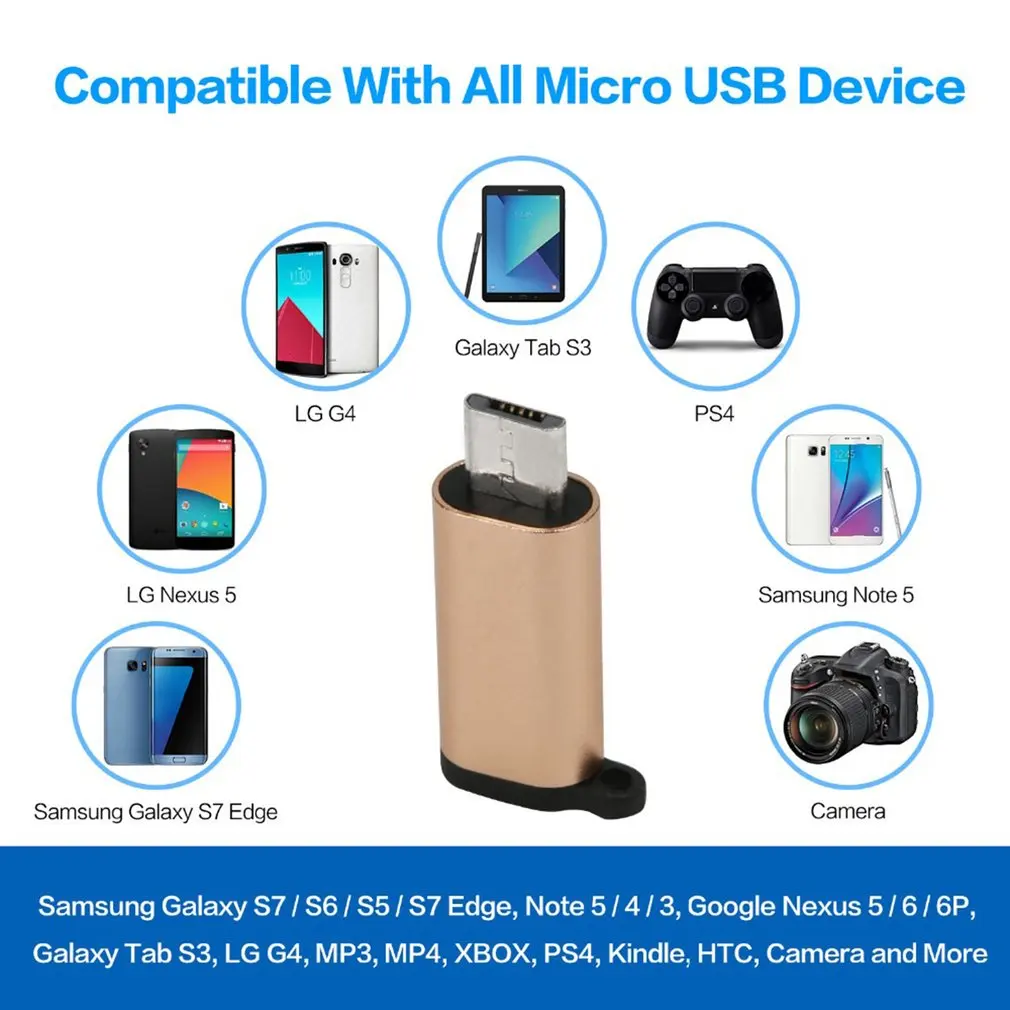 Type C Женский к micro USB Мужской Кабель адаптер конвертер питания данных с брелоком