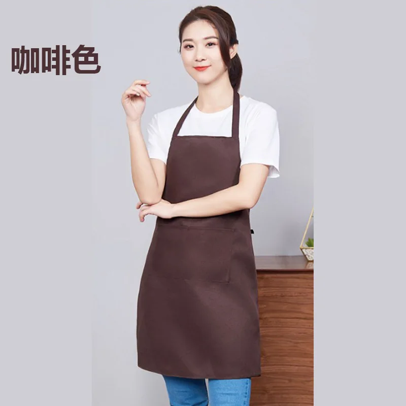 

2020 solid color apron hanging neck reverse wear sleeve less simple smock