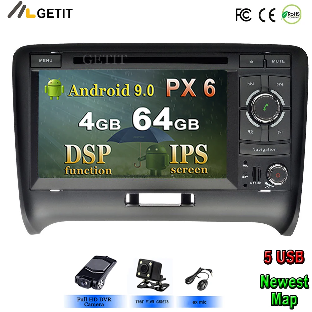 Android 10 2 DIN автомобильный DVD GPS для Audi TT MK2 8J 2006 2007 2008 2009 2010 2011 2012 мультимедийный плеер