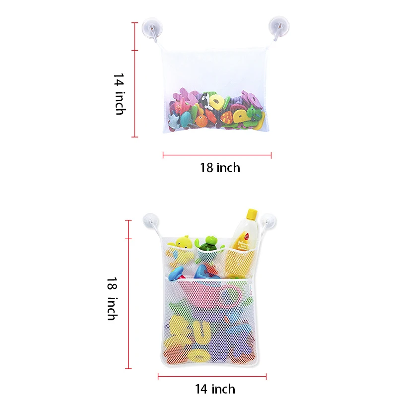Сетчатая Сумка на присоске для детских игрушек 2 сумки + 6 крючков хранения