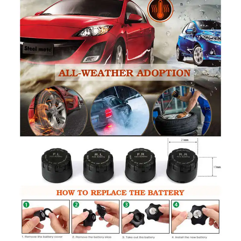Система контроля давления в шинах Tpms с Usb разъемом мониторе универсальная