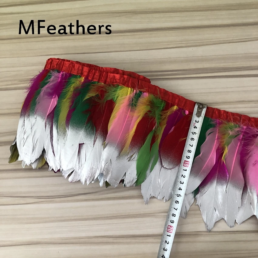 Отделка серебряными гусиными перьями 2 ярда желтая окрашенная гуси перо ленты/15-20