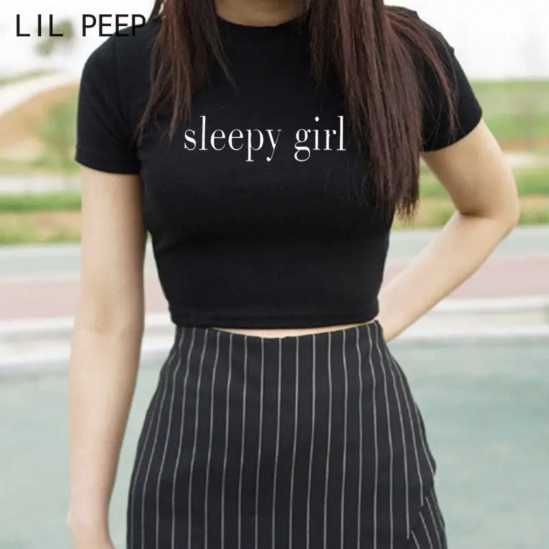 

Сна девушка Harajuku женские футболки для женщин Забавные футболки 90s футболки Модные Графический укороченный топ футболки женские