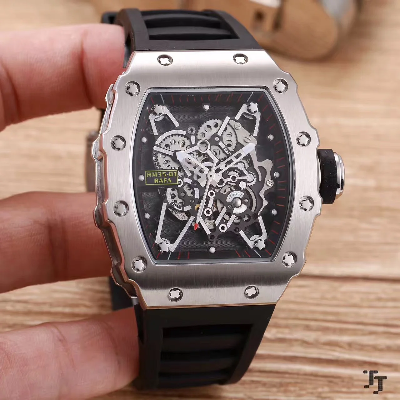 

Новые мужские часы с резиновым сапфиром из нержавеющей стали 904L автоматические механические серебряные часы-скелетоны Tourbillion