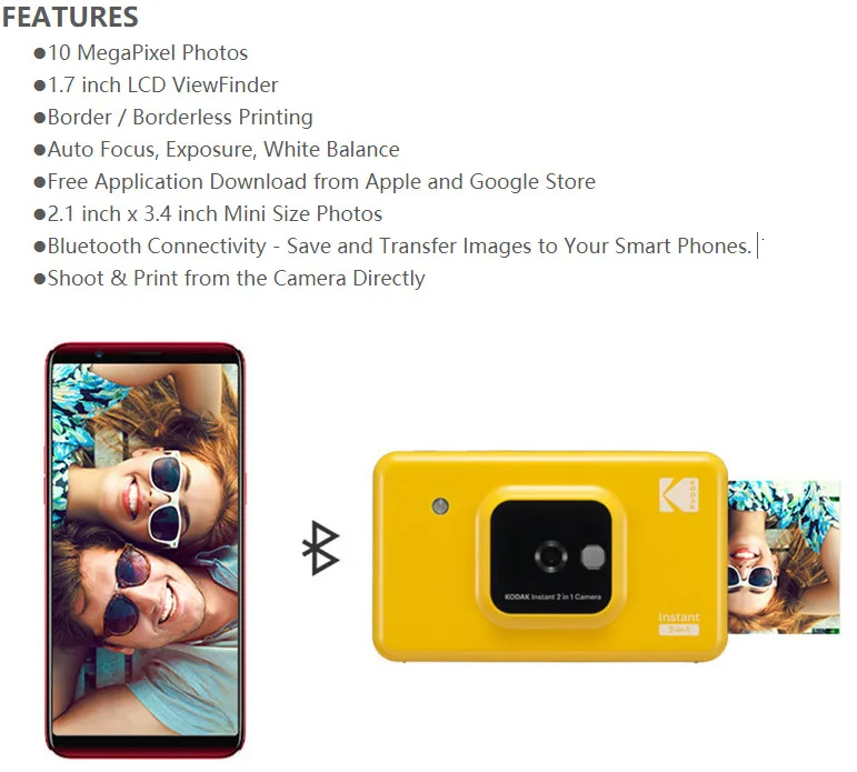 KODAK Mini Shot 2 в 1 беспроводная моментальная цифровая камера Social медиа портативный фотопринтер ЖК-дисплей цветной принт