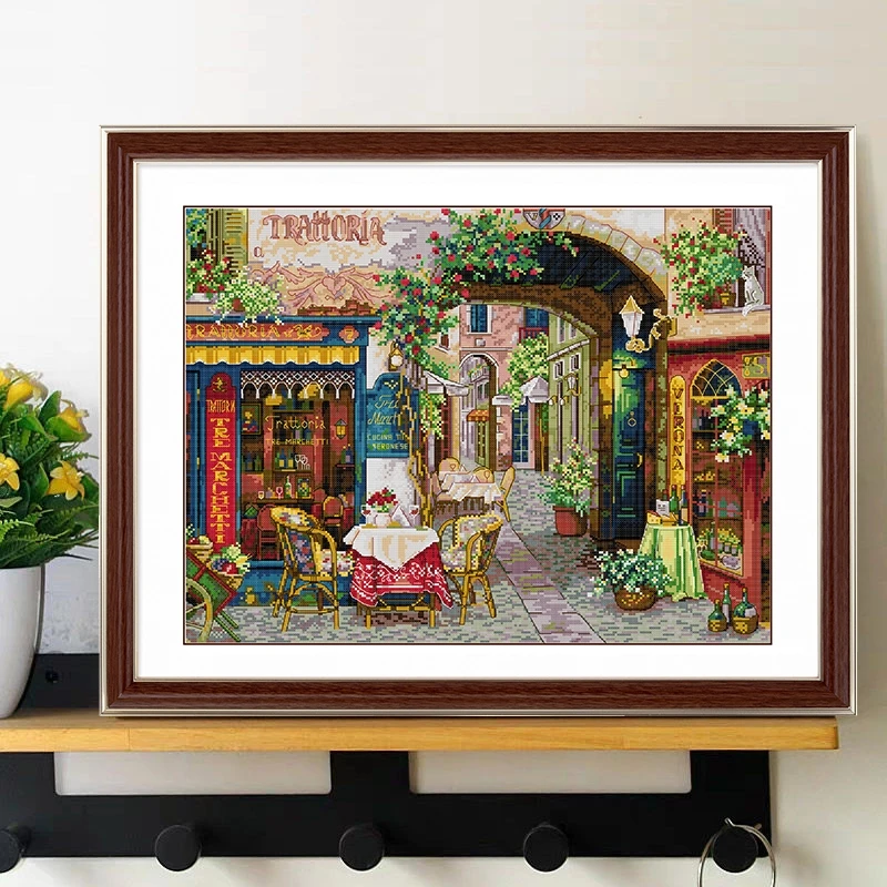 

Набор для вышивки крестиком 14 карат, сценическое уличное кафе в Вероне, комплект для шитья без рисунка, ручная работа, домашний декор