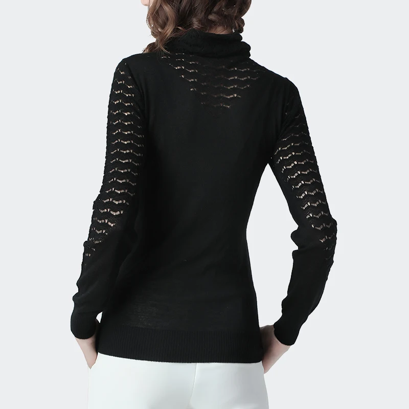 Sexy Skinny Womens Turtleneck Sweater Solid Long Sleeve Thin Knitted Top Hollow Out Female Inner Wear Pullovers | Женская одежда