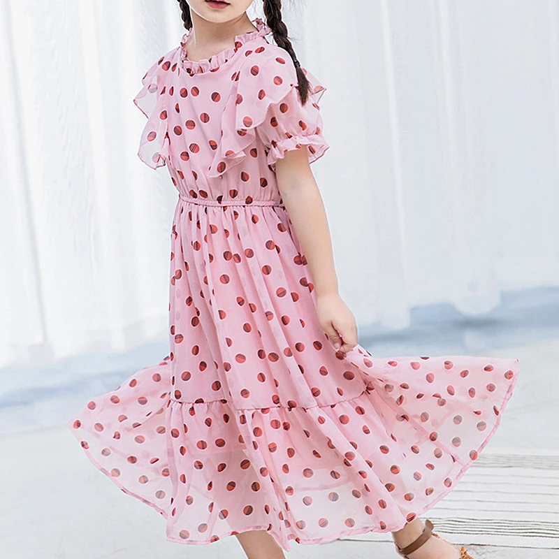 Повседневное длинное платье для девочек летняя одежда шифоновое с принтом в