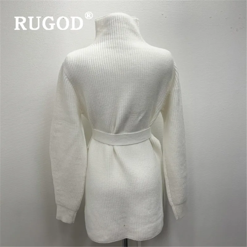 RUGOD Пояс Ретро корейское платье средней длины однотонный топ с длинными рукавами