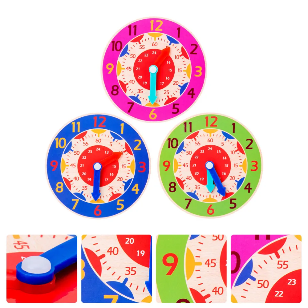 

3pcs Cartoon Wooden Clock Learning Clock Cognitive Creative for Kids