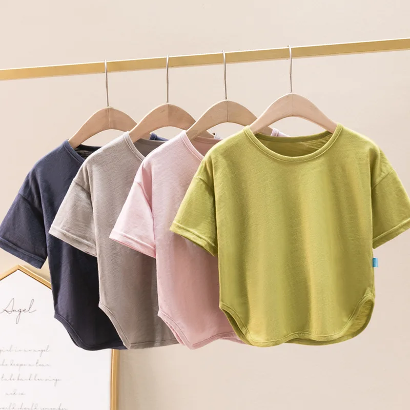 

Футболка для мальчиков с коротким рукавом Детская свободная Плотная хлопковая Базовая Брендовая детская одежда для мужчин и женщин детска...