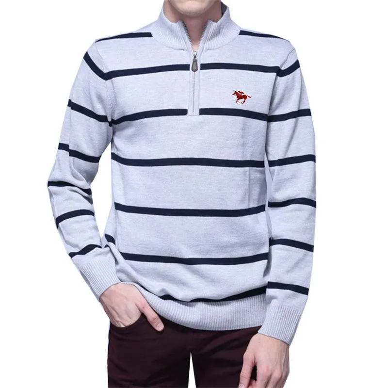 autumn winter new polo logo mens striped sweaters coat pullovers male thick sweaters stand collar slim fit knitted pullover 3xl free global shipping