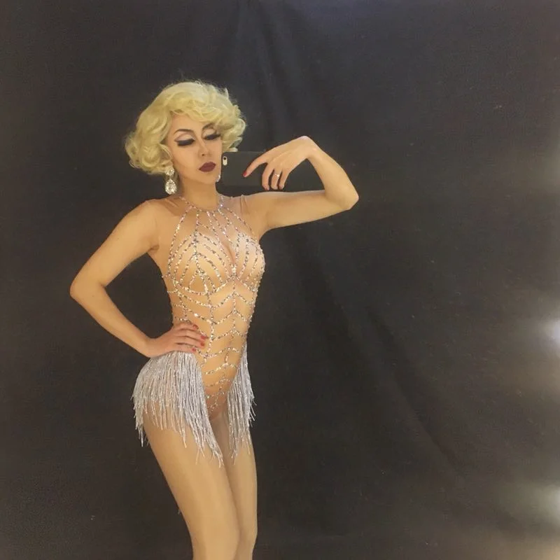 Новый сексуальный женский костюм для сцены DJ инкрустированный бриллиантами