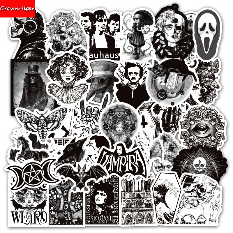 Черно-белые панковские готические наклейки с черепом для девочек книг ноутбука