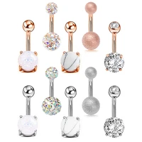 5 pcsset clear zircon gem bone umbilical nails navel body piercing stainless steel crystal belly button ring for women jewelry