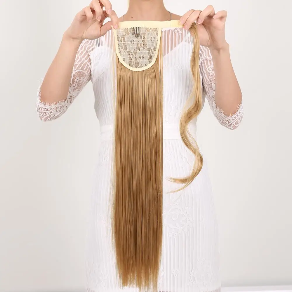 MANWEI 24 дюйма длинные прямые волосы зажим для волос хвост накладные парик с