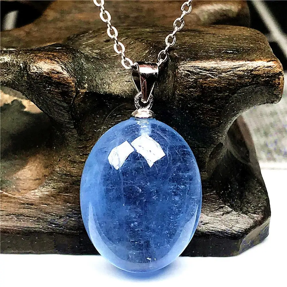 

Pendant Necklace Natural Ocean Blue Aquamarine Jewelry For Woman Lady Man Crystal 17x12x7mm Beads Stone 925 Silver Chain AAAAA