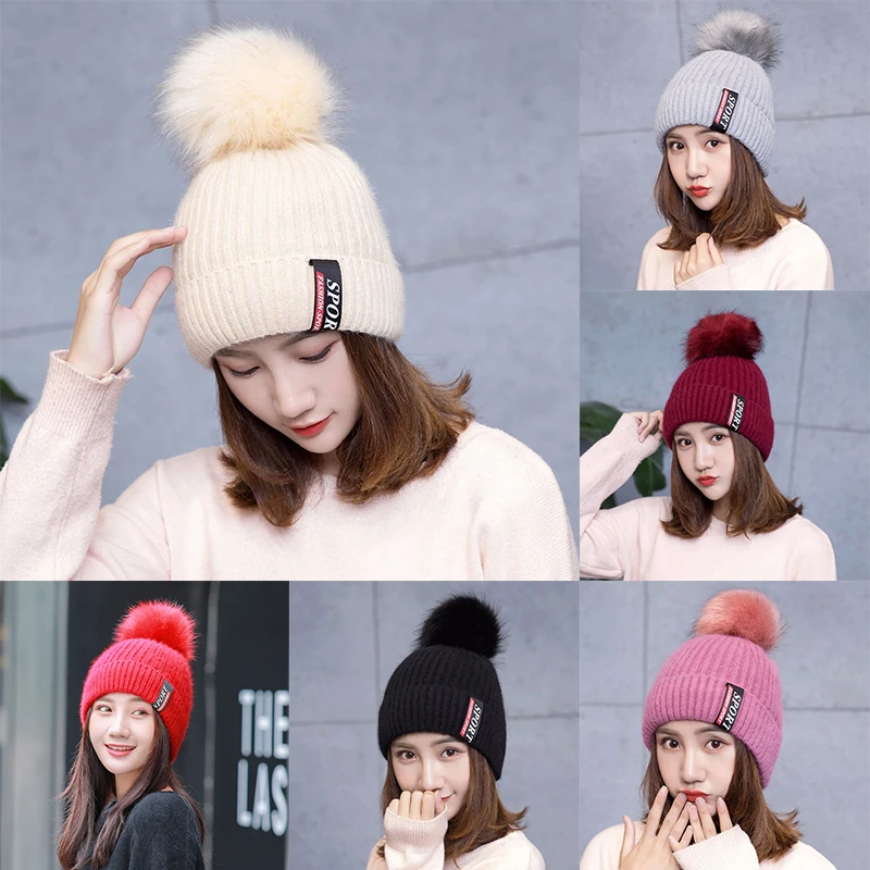 

1PC Kawaii Wool Splicing Thickness Hat For Women Winter Accessories Outdoor Cycling Windproof Hat Free Size Girl Gift