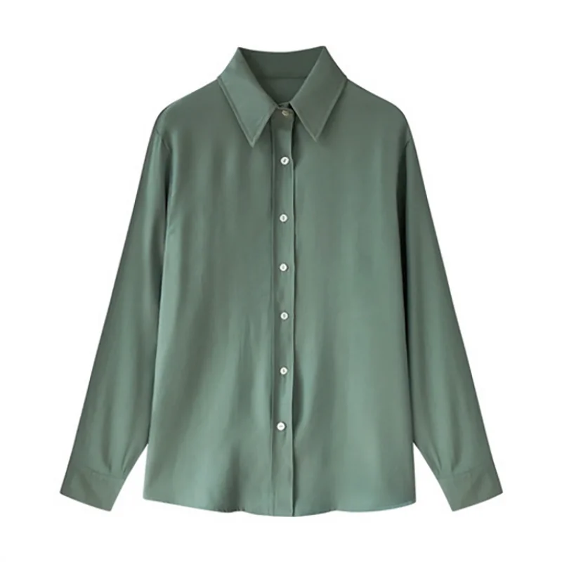 

Spring and Autumn Women's Clothing Korean-Style Elegant Solid Color Loose Slim Lapel Women Tops Button Up Shirt Women Shirts