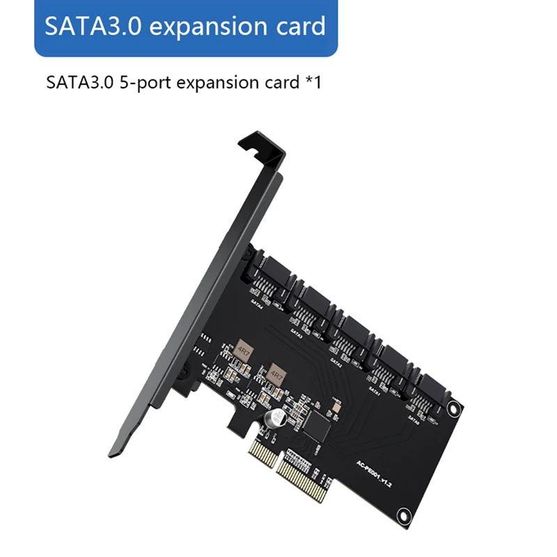 

5 Ports Riser Card SATA Adapter Card PCI-E X4 SATA3.0 6Gb/S Hard Disk Expansion Card for BTC Miner Mining