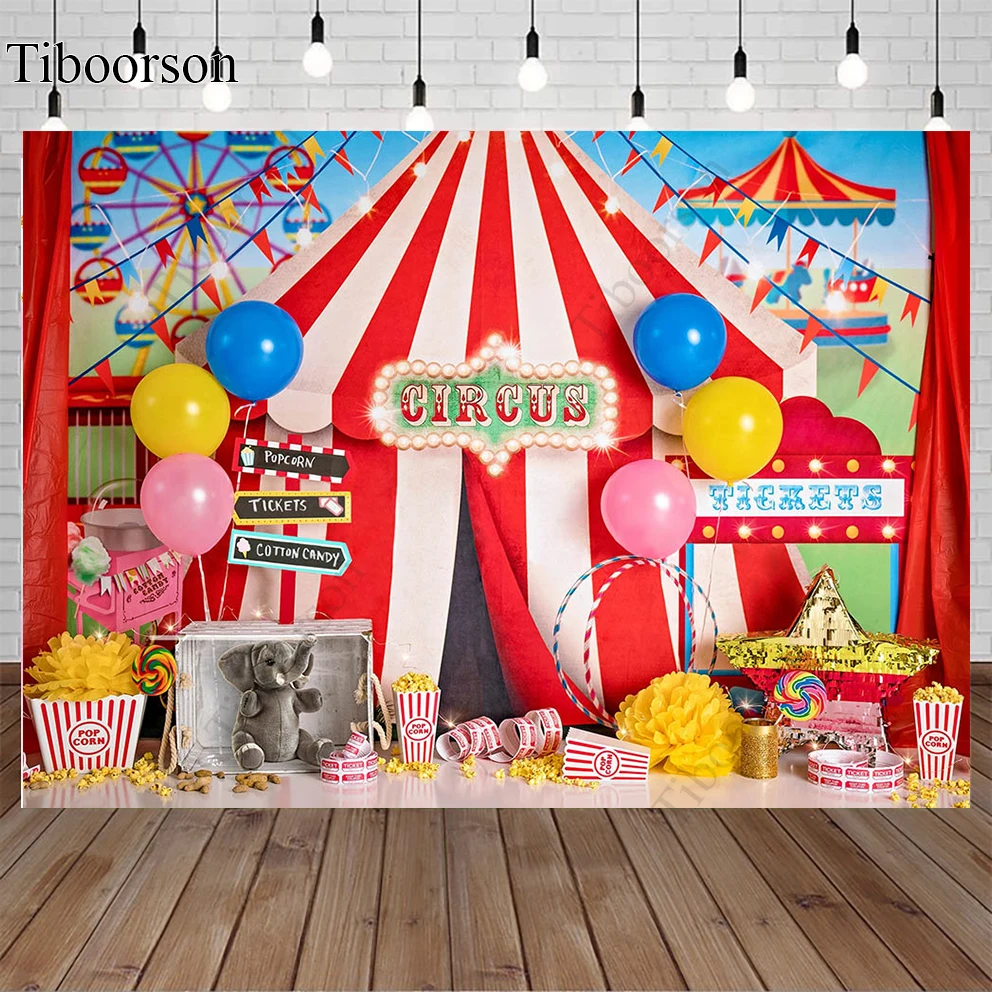 Amusement Park Photography Backdrop Birthday Party  Circus Elephant Backdrops Decor Photocall Background Photo Studio