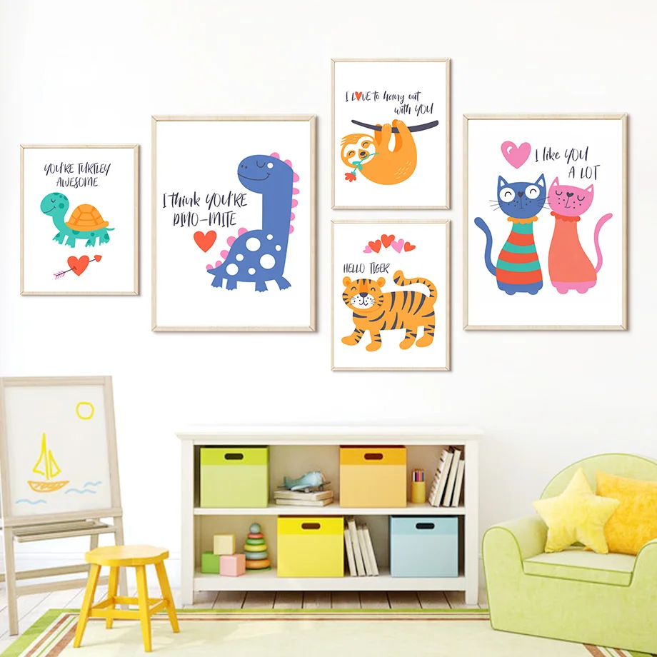 

Cat Dinosaur Sloth Tiger Nursery Animals Wall Art Canvas Painting Nordic Posters And Prints Wall Pictures Baby Kids Room Decor